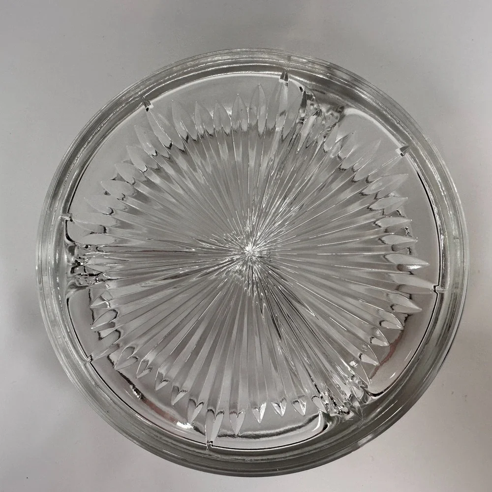 VTG Hand Wrought Hammered Aluminum Server Divided Glass Dish w/ Handle Floral 7